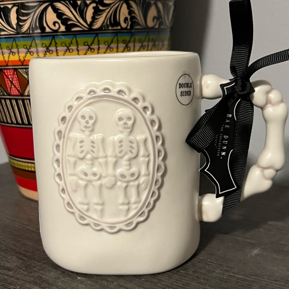 Rae Dunn Double Sided Skeleton Mug - Cream